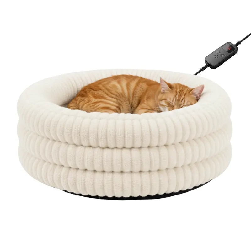 Adjustable-Warmth Donut-Style Pet Bed with Removable Heating Pad