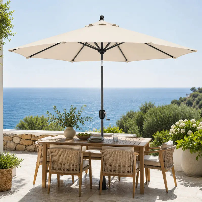 9 ft Crank-Operated Patio Table Umbrella with UV-Protective Canopy and 8-Rib Support