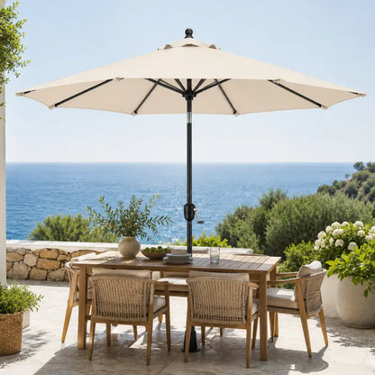 9 ft Crank-Operated Patio Table Umbrella with UV-Protective Canopy and 8-Rib Support