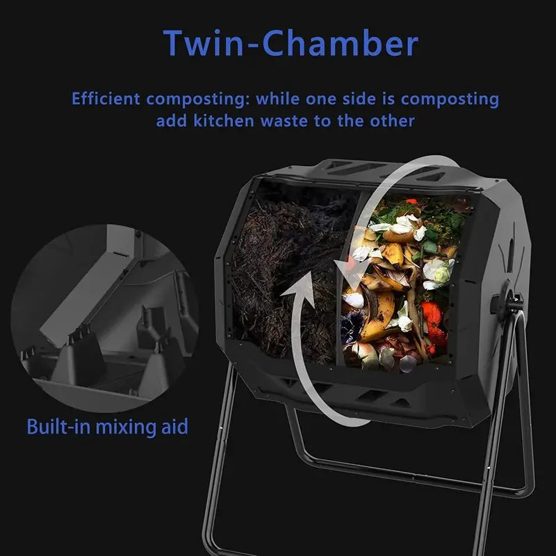 43-Gallon Dual-Chamber Compost Tumbler with Enhanced Aeration, BPA-Free Construction, and Sturdy Steel Frame  Blue Door