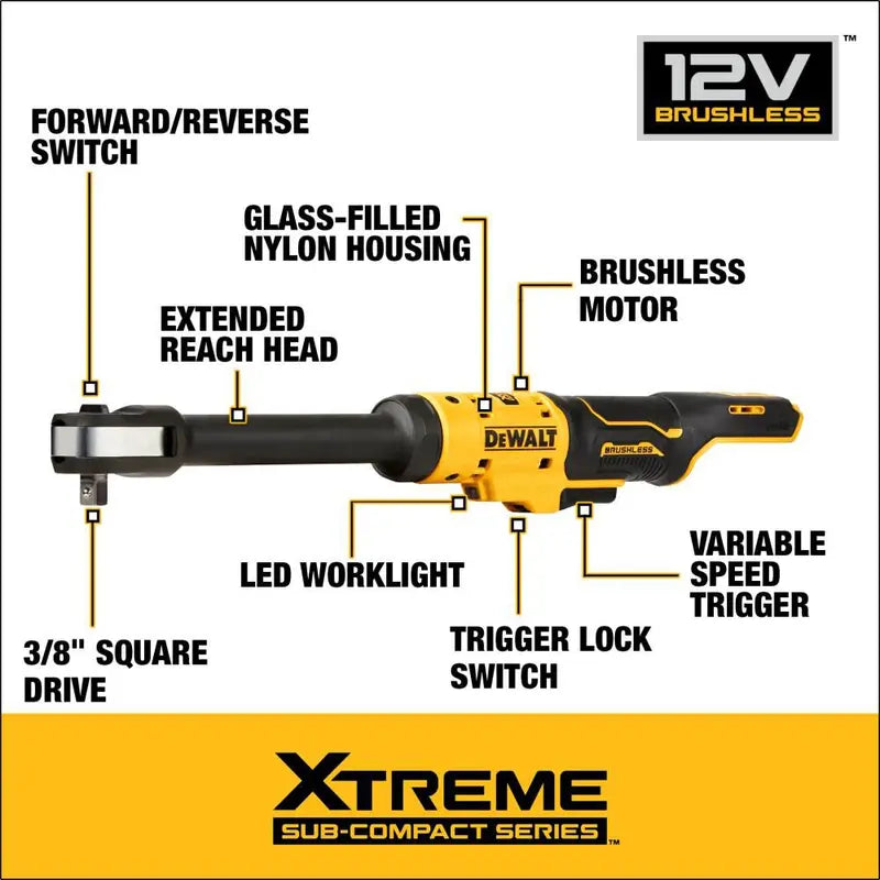 DEWALT XTREME 12V MAX* 3/8″ Extended Reach Ratchet Brushless Bare Tool DCF503EB from DEWALT