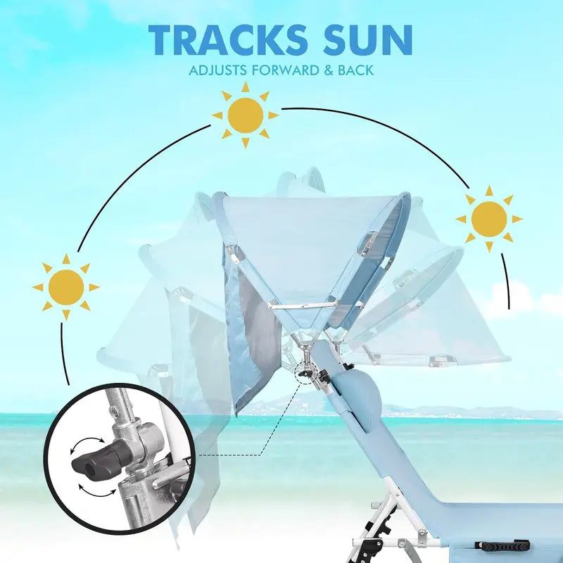 Heavy-Duty Tanning Chair with Face Hole & Sun Canopy  5-Position Recliner, UPF 50+ Shade, Supports Up to 300 lbs for Pool, Beach or Camping
