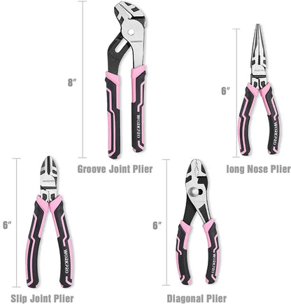 WORKPRO 4-Piece Pink Pliers Set  Ergonomic Grip Tools with Pink Ribbon Packaging