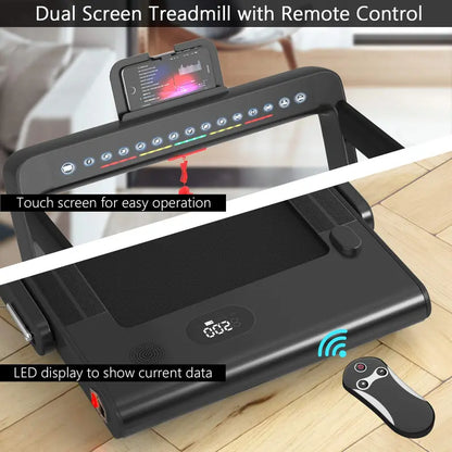 Dual-Display Under-Desk Folding Treadmill  2.25HP Superfit Compact Exercise Pad