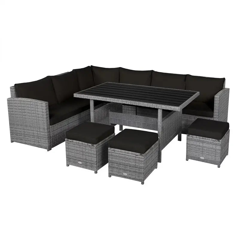 7-Piece Black Rattan Patio Furniture Set  All-Weather Outdoor Seating Collection