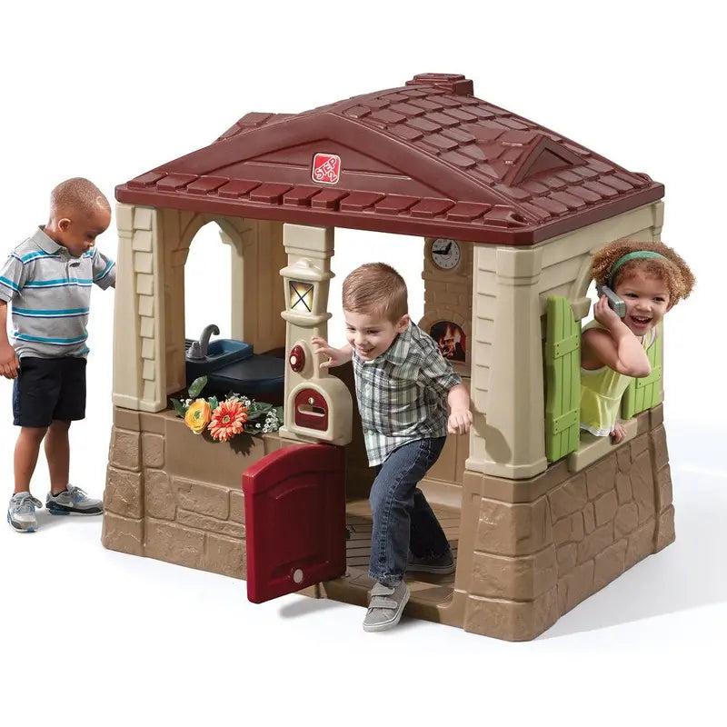 Neat   Tidy Cottage II Brown Playhouse Plastic Kids Outdoor Toy