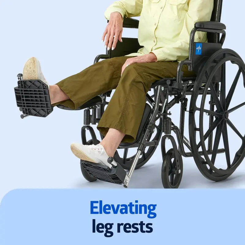 Lightweight Adult Wheelchair Featuring Swing-Away Arms, Elevating Leg Rests, and Compact 18″W × 16″D Seat
