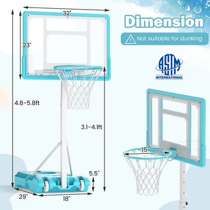 Poolside Adjustable Basketball Hoop  3.1 to 4.1 FT Height, 32″ Shatterproof Backboard