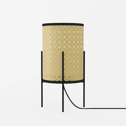 Lampe à poser en métal et rotin