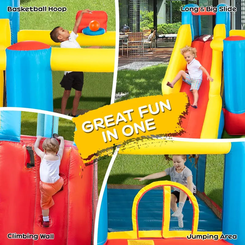 JOYMOR Bounce House Inflatable Bouncing Castle Play Center w/ Air Blower, Jump’n Slide Bouncer, Suitable for Toddler Baby and Little Kids
