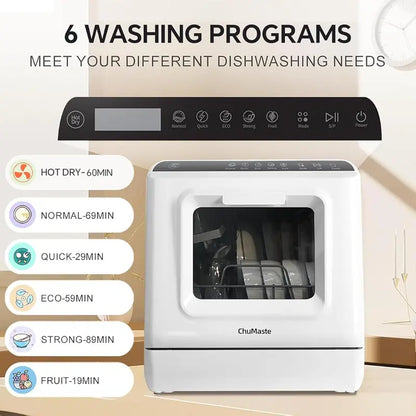 Compact Countertop Dishwasher  Portable Mini Unit with Drying, Dual Spray Arms