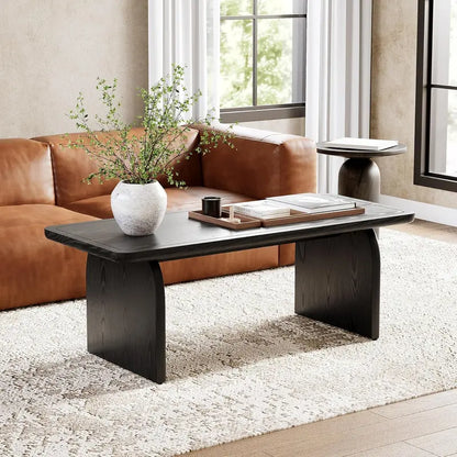 LITTLE TREE Farmhouse Round Coffee Table  47″ Wooden Center Table with Rounded Corners, Ideal for Living Rooms & Bedrooms