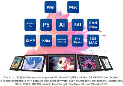 XP-PEN Artist 22 (2nd Gen) 21.5″ Drawing Tablet with 1080p Display, Battery-Free Stylus, for Windows & Mac