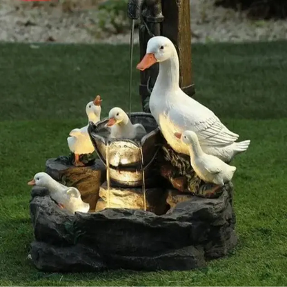 Lunaverde Solar-Powered Garden Fountain Statue  Duck & Squirrel Design with Warm LED Glow, Weatherproof Resin for Patio or Balcony