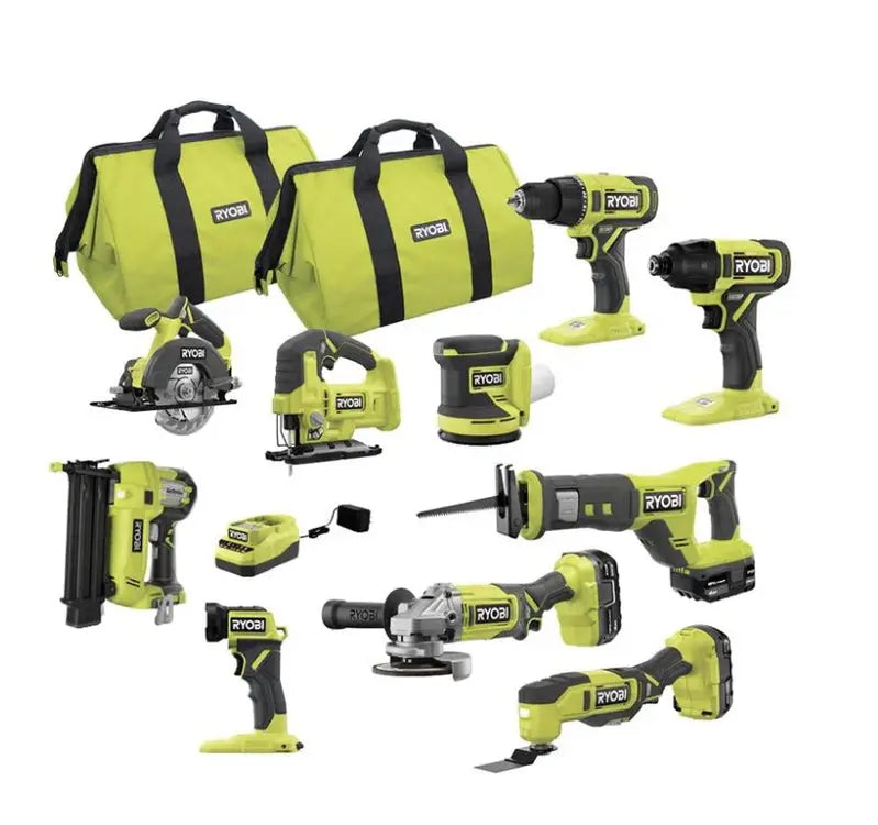 Ryobi ONE+ 10-Piece 18V Cordless Tool Kit  3 Batteries, Charger, 2025 Model (PCK750KN)