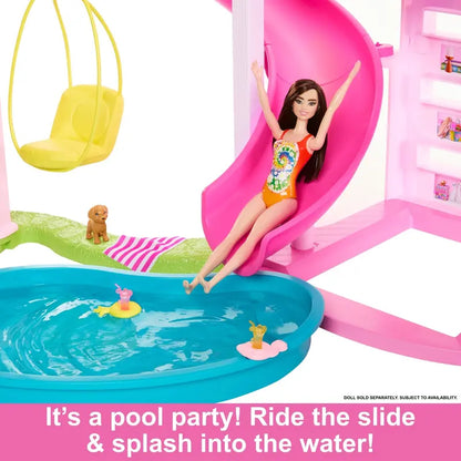 Barbie Dreamhouse Pool Party Set  3-Story Slide, Pet-Friendly Features, and 75+ Play Components