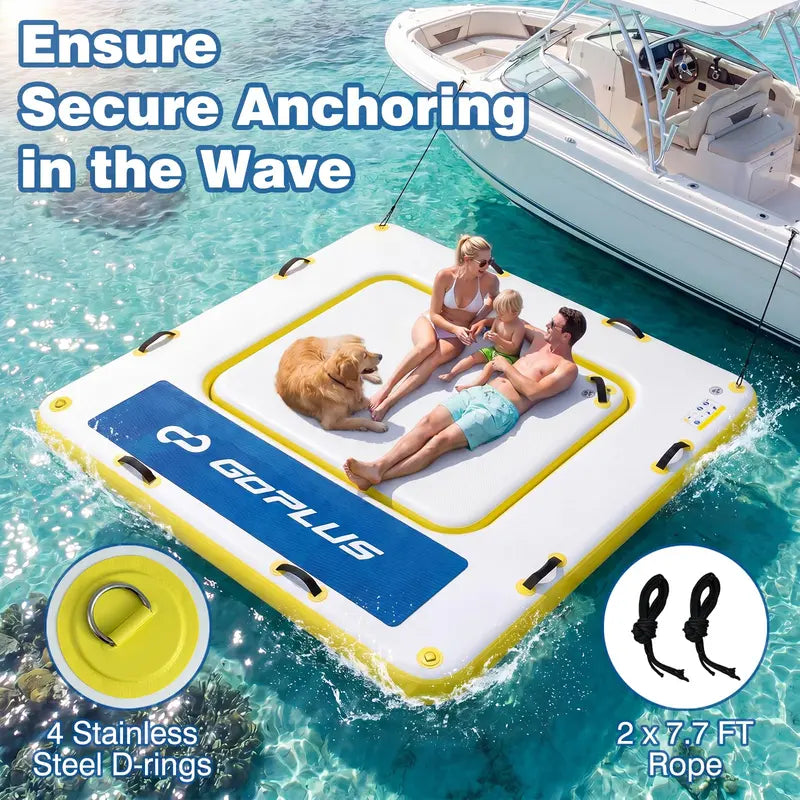 8′ x 8′ Inflatable Swim Platform  Floating Dock with 6-Inch Cushioned Thickness