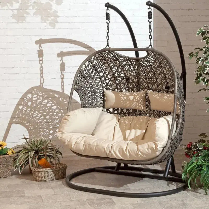 Woven Wicker Patio Swing Chair  All-Weather Resin, Curved Backrest, Powder-Coated Frame