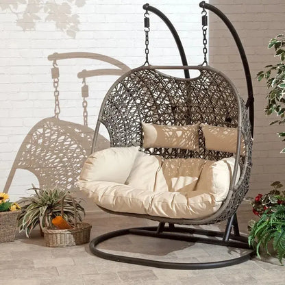 Woven Wicker Patio Swing Chair  All-Weather Resin, Curved Backrest, Powder-Coated Frame