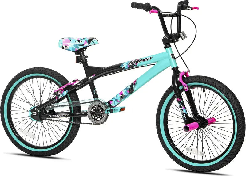 Kent Bicycles 20″ Girl‘s Tempest Bike, Black/Aqua, Single Speed, Steel Frame, Hand Brakes