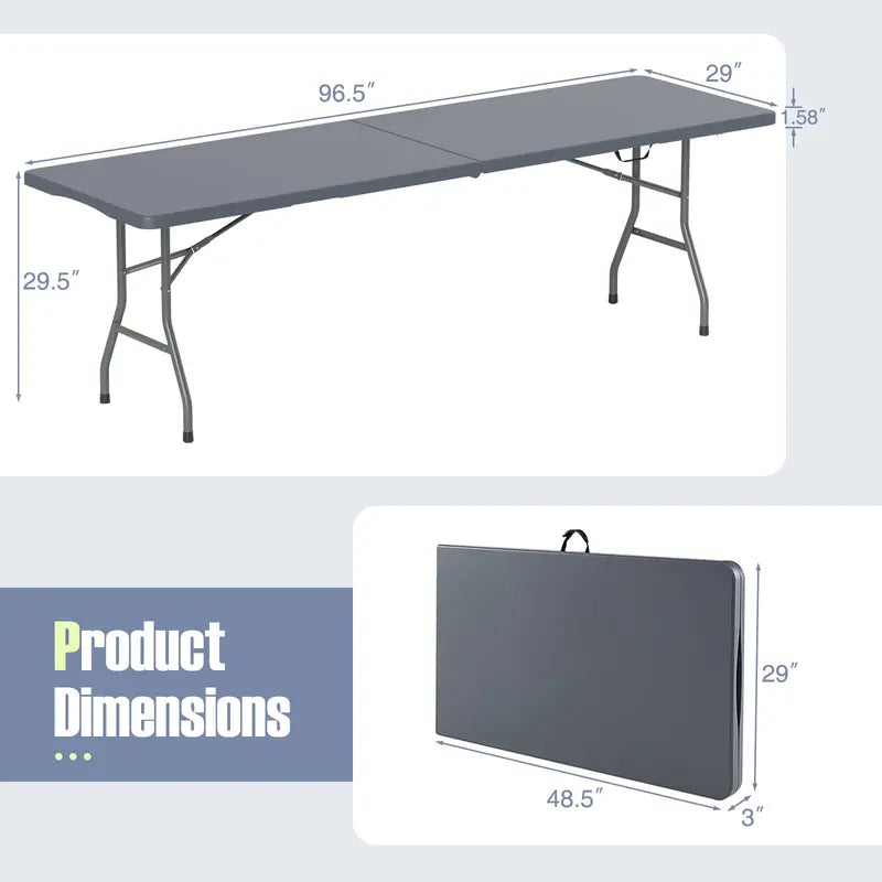 8-Foot HDPE Folding Table  Heavy-Duty 350-LB Capacity Outdoor Table with Carry Handle