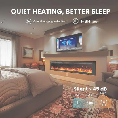 50″ Ultra-Slim Smart Electric Fireplace  5300 BTU Heat Output, Wall-Mount or Built-In Option