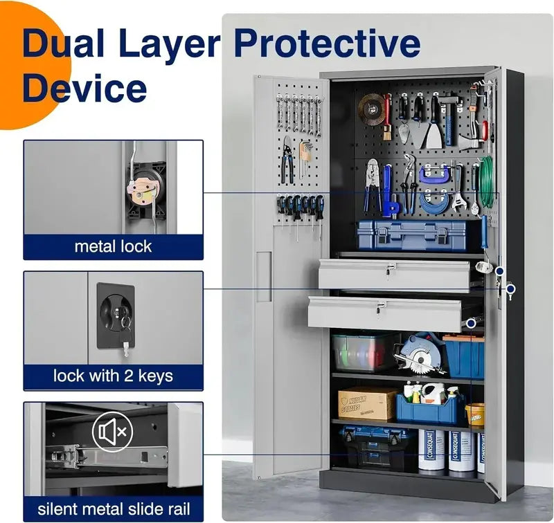Yizosh Heavy-Duty Steel Garage Cabinet with Locking Doors  Industrial Tool Storage Unit
