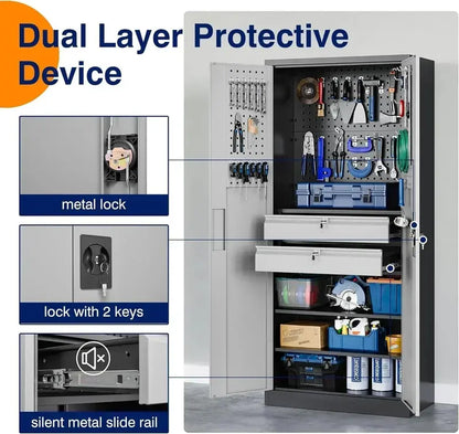 Yizosh Heavy-Duty Steel Garage Cabinet with Locking Doors  Industrial Tool Storage Unit