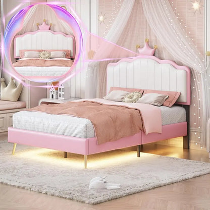 Linique LED-Uplighted Full-Size Upholstered Platform Bed Frame