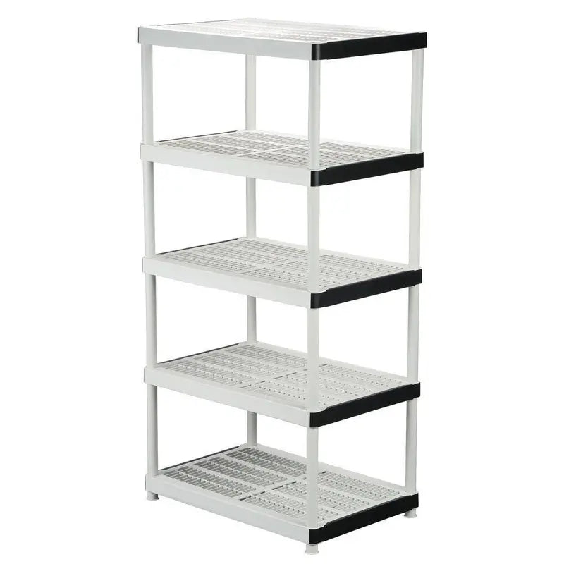 HDX 5-Tier Plastic Shelving Unit, 72″x36″x24″, 200 lbs Capacity, Gray