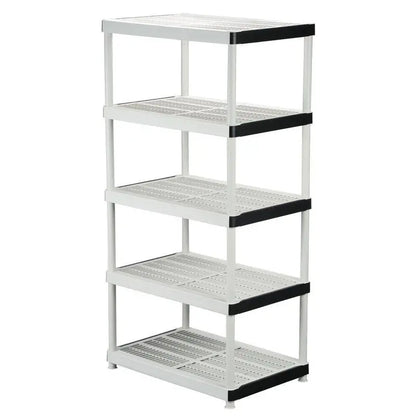 HDX 5-Tier Plastic Shelving Unit, 72″x36″x24″, 200 lbs Capacity, Gray