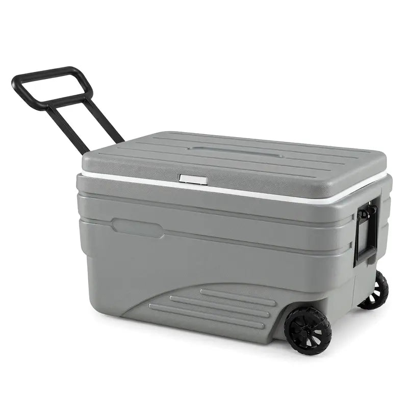 Wheeled HDPE Ice Cooler  All-Weather Portable Ice Chest with Fold-Out Pull Handle & Carry Grips