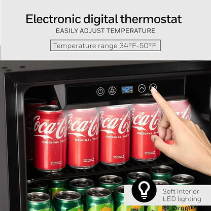 115-Can Beverage Refrigerator  Glass-Door Mini Fridge with Adjustable Shelving for Bar or Office