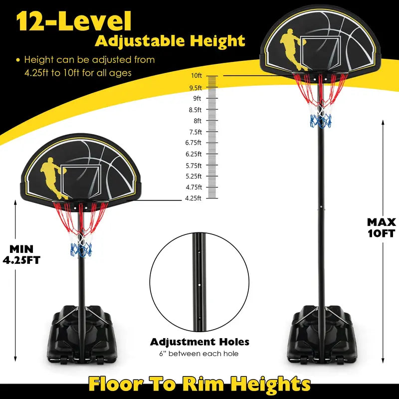All-Environment Adjustable Basketball Hoop  12-Position Indoor/Outdoor Goal (4.2510 ft)