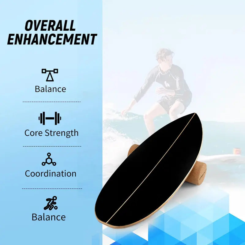 Cork-Roller Wooden Balancing Board with Integrated Storage Rack for Core Training