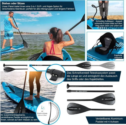 Aqua Spirit Inflatable SUP Board  320 x 81 x 15 cm Stand-Up Paddleboard with Full Accessory Kit (Paddle, Seat, Backpack, Pump)  Blue