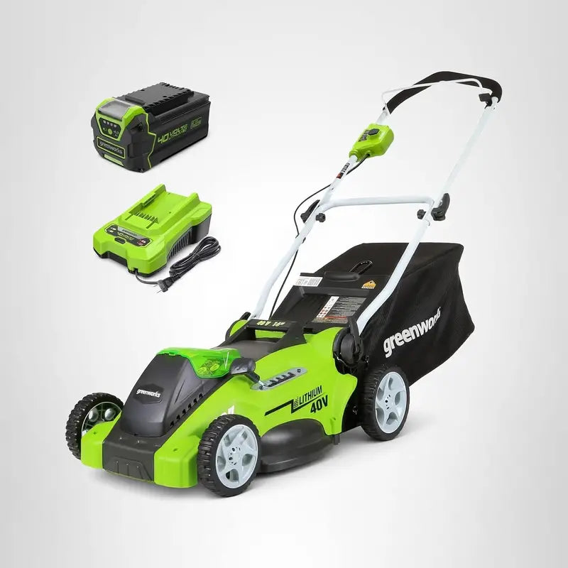 Greenworks 40V 16″ Ultra-Light Cordless Lawn Mower with 4.0Ah Battery and Fast Charger