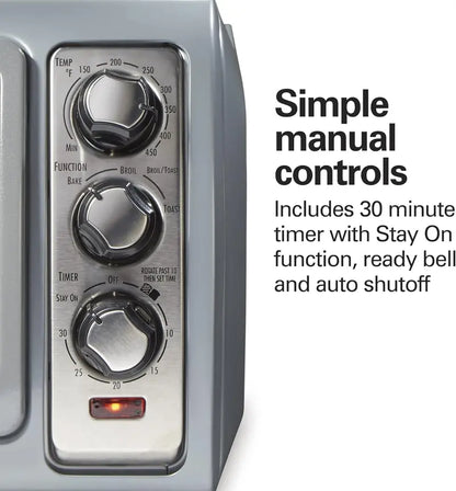 6-Slice Toaster Oven with Roll-Top Door, Bake, Broil, Toast, Auto Shutoff, Silver 31127D