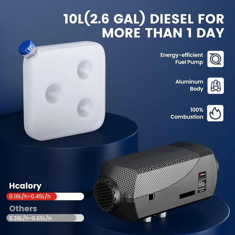 Hcalory Diesel Air Heater, 12V 5KW-8KW Parking Heater with LCD Switch   Remote Control   Muffler for Motorhome Boat RV Trucks Car Bus Trailer, Black