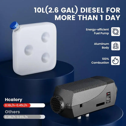 Hcalory Diesel Air Heater, 12V 5KW-8KW Parking Heater with LCD Switch   Remote Control   Muffler for Motorhome Boat RV Trucks Car Bus Trailer, Black