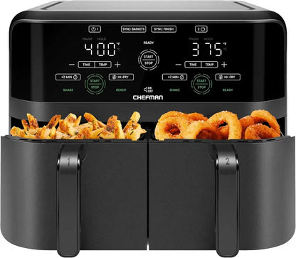 Chefman 6-Quart Dual-Basket Digital Air Fryer  Touchscreen Control, Independent 3-Quart Baskets, Smart Sync Finish & Auto Shut-Off