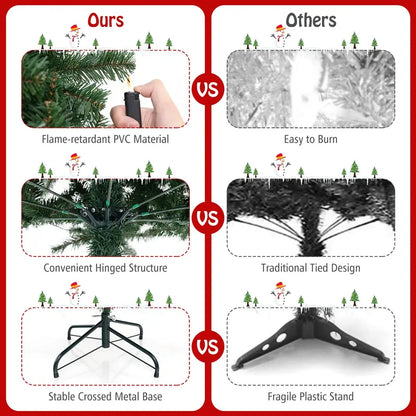 6 ft Pre-Lit Christmas Tree  Hinged Artificial Xmas Tree with 200 Warm White LED Lights
