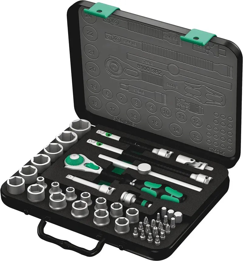 Wiha 43-Piece 3/8″ Metric Ratchet Set  Model 5003594001, Includes Zyklop 8100 SB 2 Tools
