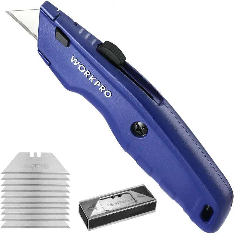 WORKPRO All-Metal Retractable Utility Knife  Heavy-Duty Box Cutter with 10 Spare Blades