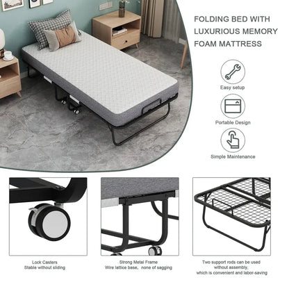 Compact Folding Cot with Mattress  75″ x 31″ Portable Bed for Guests or Temporary Use