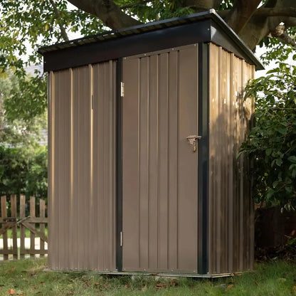 Devoko Outdoor Storage Shed 5×3 FT, Brown, Steel Frame, Lockable Doors, Rust & Moisture Resistant, Garden Organizer