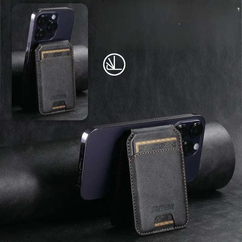 Luxury Brown Leather Magnetic Card Holder Wallet for iPhone