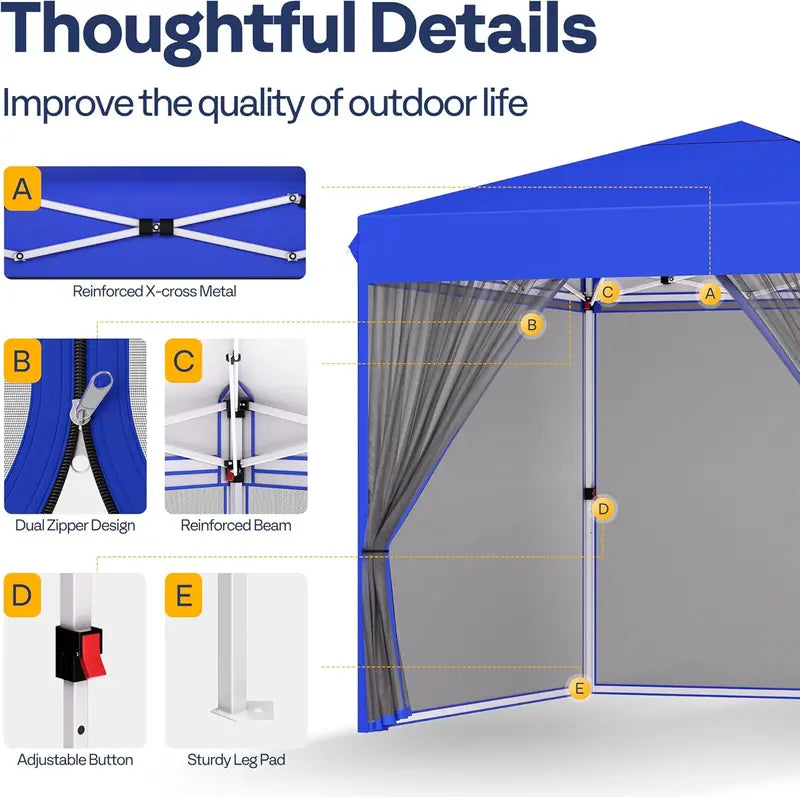 10’×10′ Easy-Setup Canopy Tent  Enclosed Mosquito Net Screen Tent with Dual Zipper Doors & Rolling Storage Bag for Outdoor Events