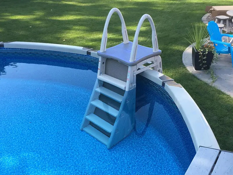 Confer Plastics Adjustable A-Frame Pool Ladder  4856 Inch Roll Guard with Step Barrier for Above-Ground Pools