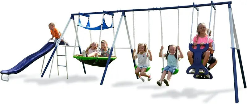 All-Metal Outdoor Slide Combo Set with Integrated Play Structure